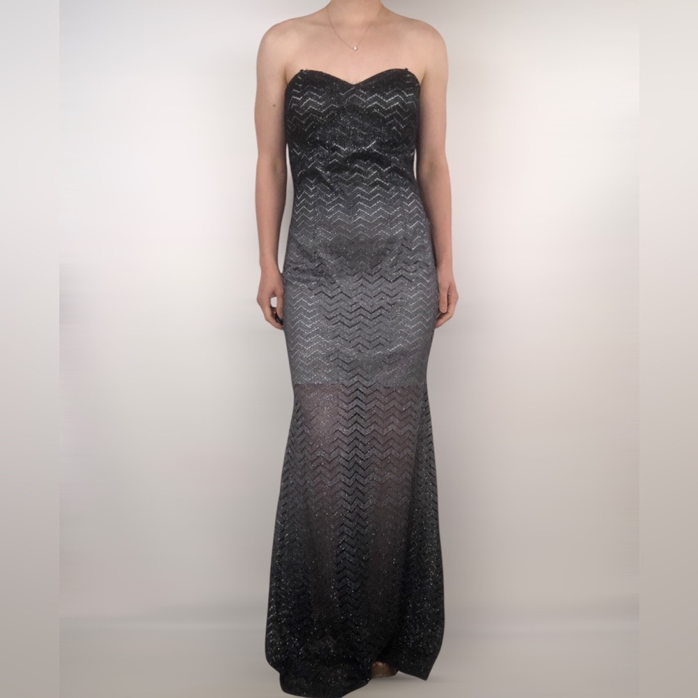 Betsy and Adam‎ Strapless Maxi Dress Sweetheart Sparkle Chevron Ombre Size 12